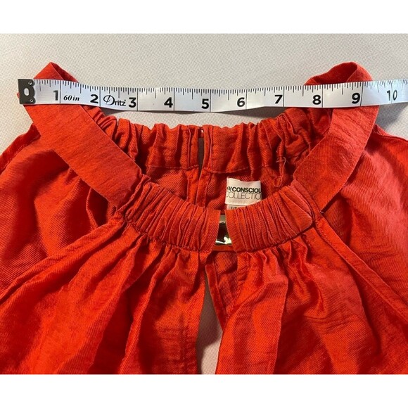 H&M Conscious Collection Dress Halter Hi-Low Hem A-Line Orange Glitter Size 8 - Picture 9 of 13
